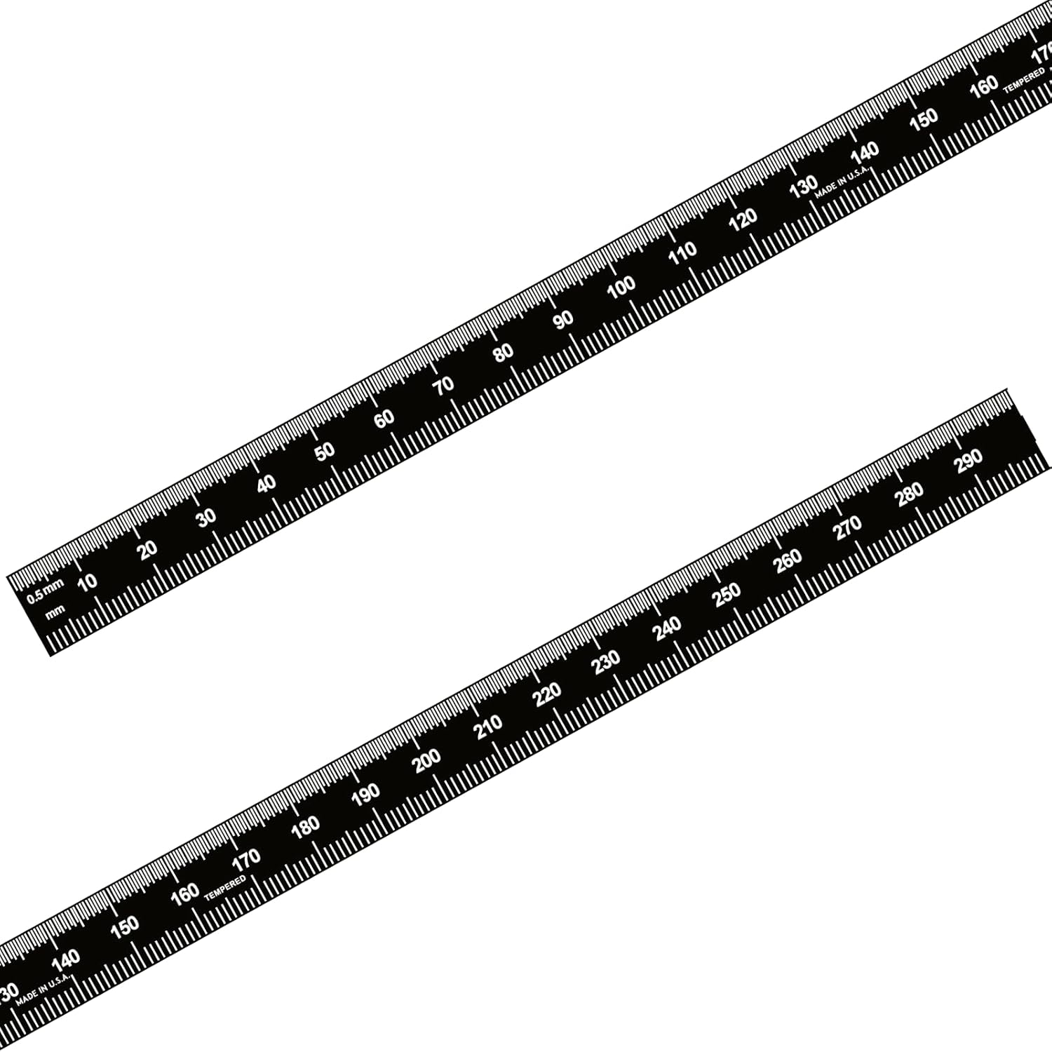 PEC Tools 300mm Rigid Metal Ruler, Stainless Steel with Black Chrome Finish, High Contrast, Fully Metric Graduation (0.5mm, 1.0mm), Easy to Read Machinist Rule, Made in USA