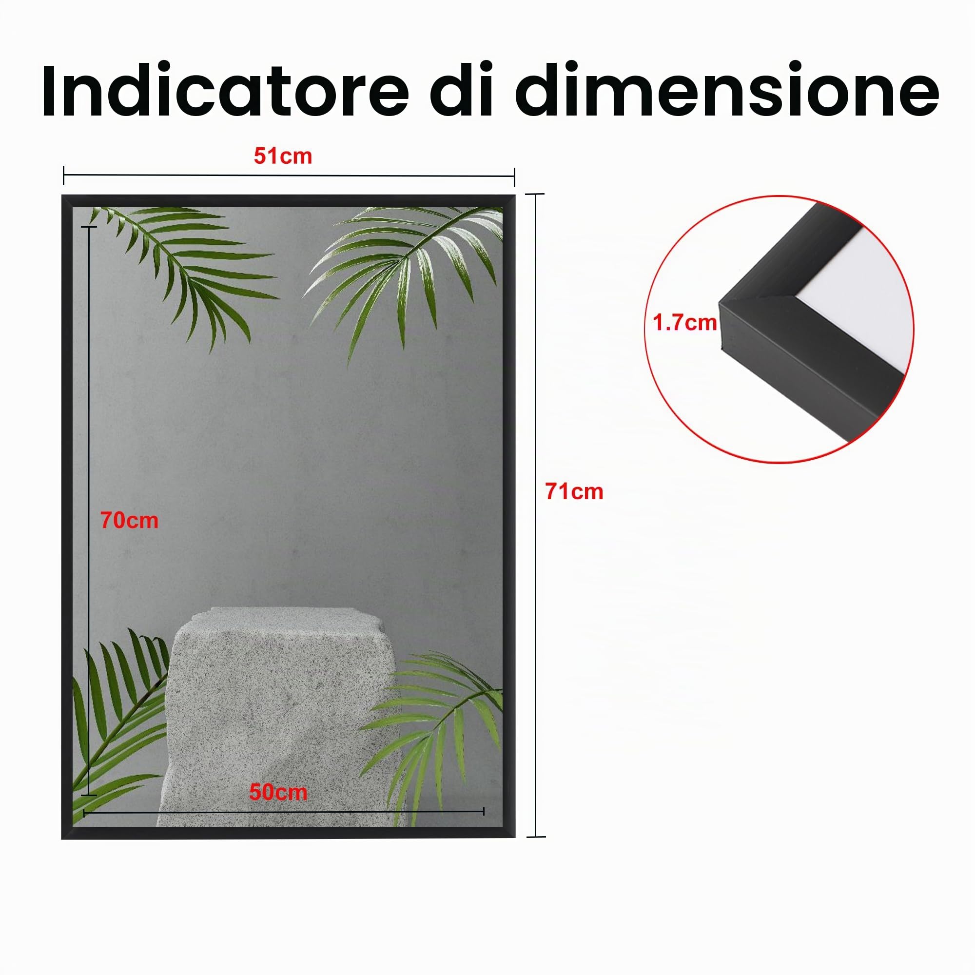 50x70cm Cornice Alluminio Nero, Acrilico Antiriflesso, 2 pezzi