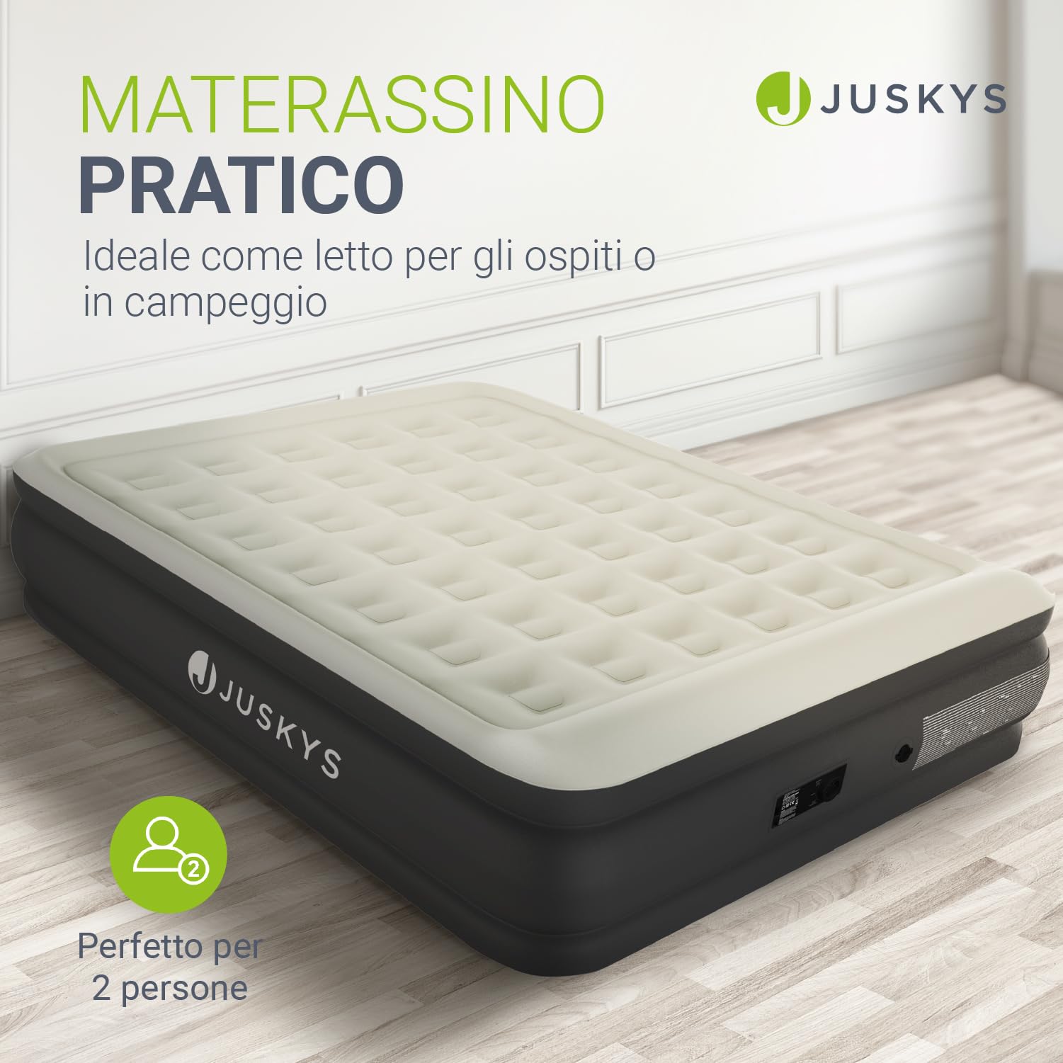 Juskys materasso gonfiabile Sapri L, colore antracite - Letto matrimoniale ad aria automatico e autogonfiante - Come letto per ospiti o per campeggio - Pompa integrata