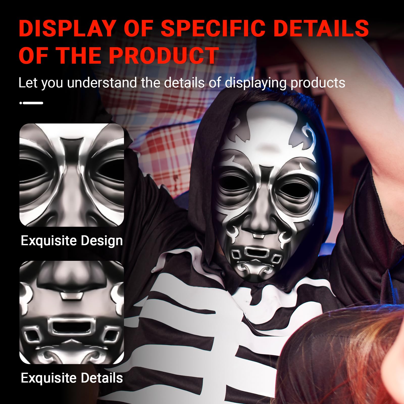 Máscara de devorador de muerte para cosplay 3D, máscara de calavera aterradora, fiesta de máscaras, disfraz de Halloween, accesorios de resina de terror, regalos de vacaciones 6