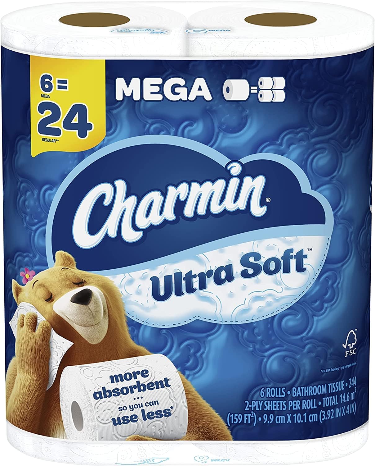 Amazon.com: Charmin Ultra Strong Toilet Paper, 6 Mega Rolls = 24 ...