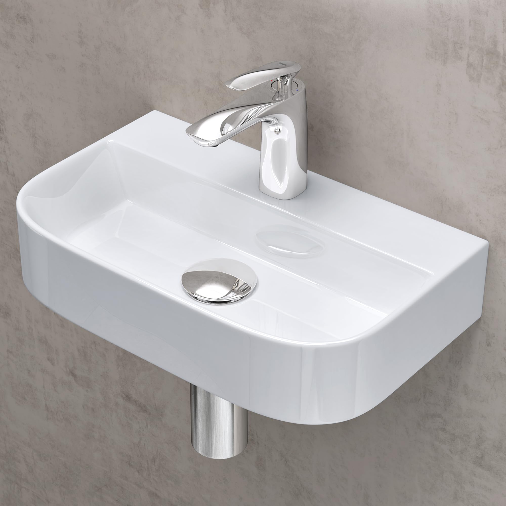 doporro Lavabo sobre Encimera Lavabo Suspendido Baño Rectangular | Cerámica | 38x23,5x8 cm | Blanco | con Recubrimiento de Nano | Brüssel003