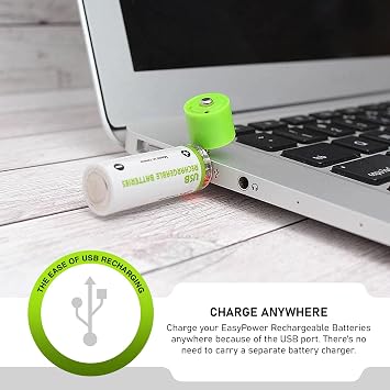 Survival Frog EasyPower USB AA Rechargeable Batteries -1.2V/1450 mAh Long Lasting Double A USB Co. - (4 Pack)