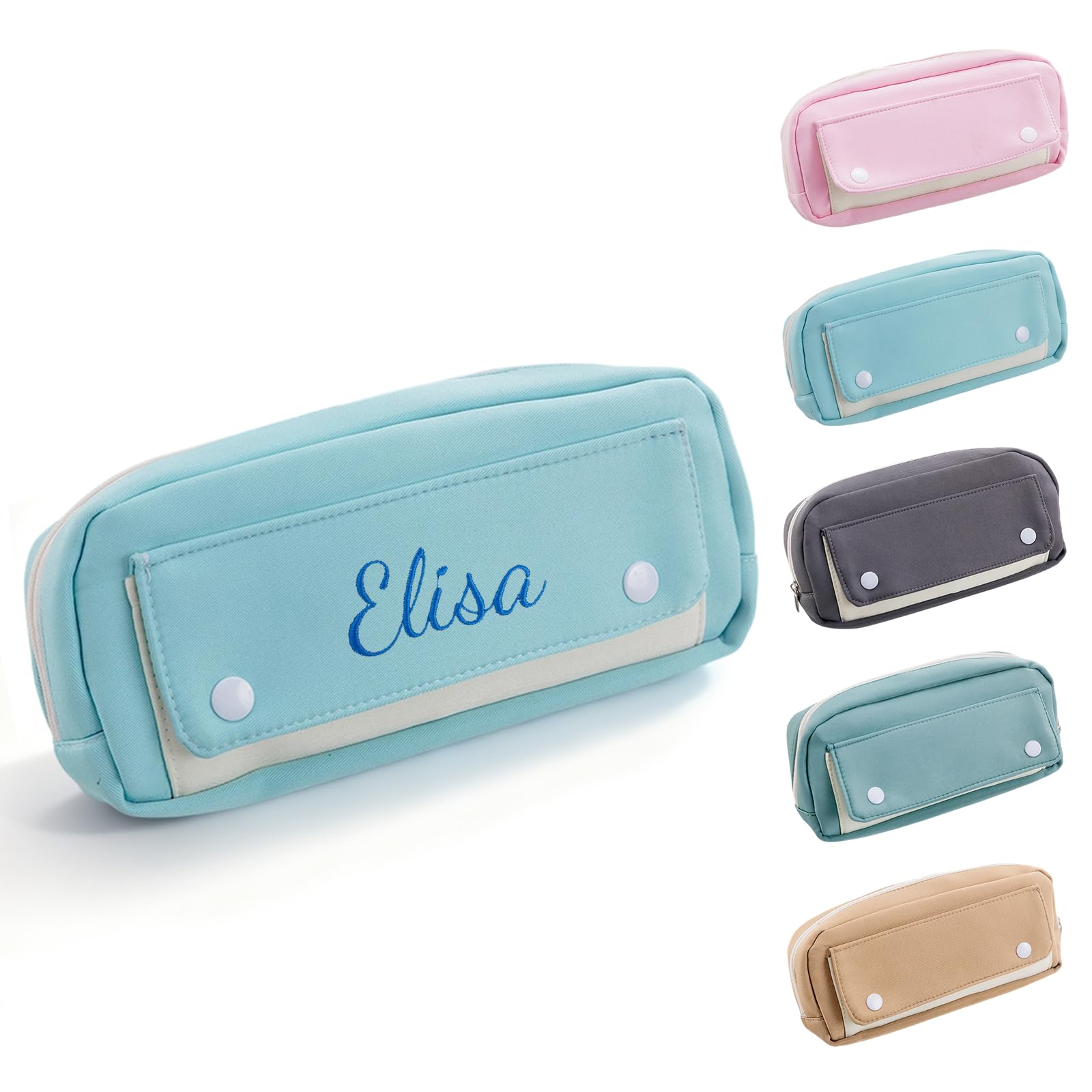 Personalized Pencil Case, Large Capacity Pencil Pouch with Snap, Light Blue