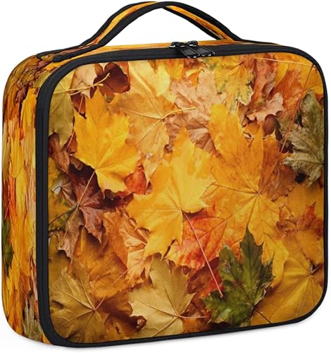Miniatura 6 de Bolsa de maquillaje de viaje para mujer, grande, cuadrada, portátil, profesional, de tren de coqueta, estuche de cosméticos con asa, patrón de hojas