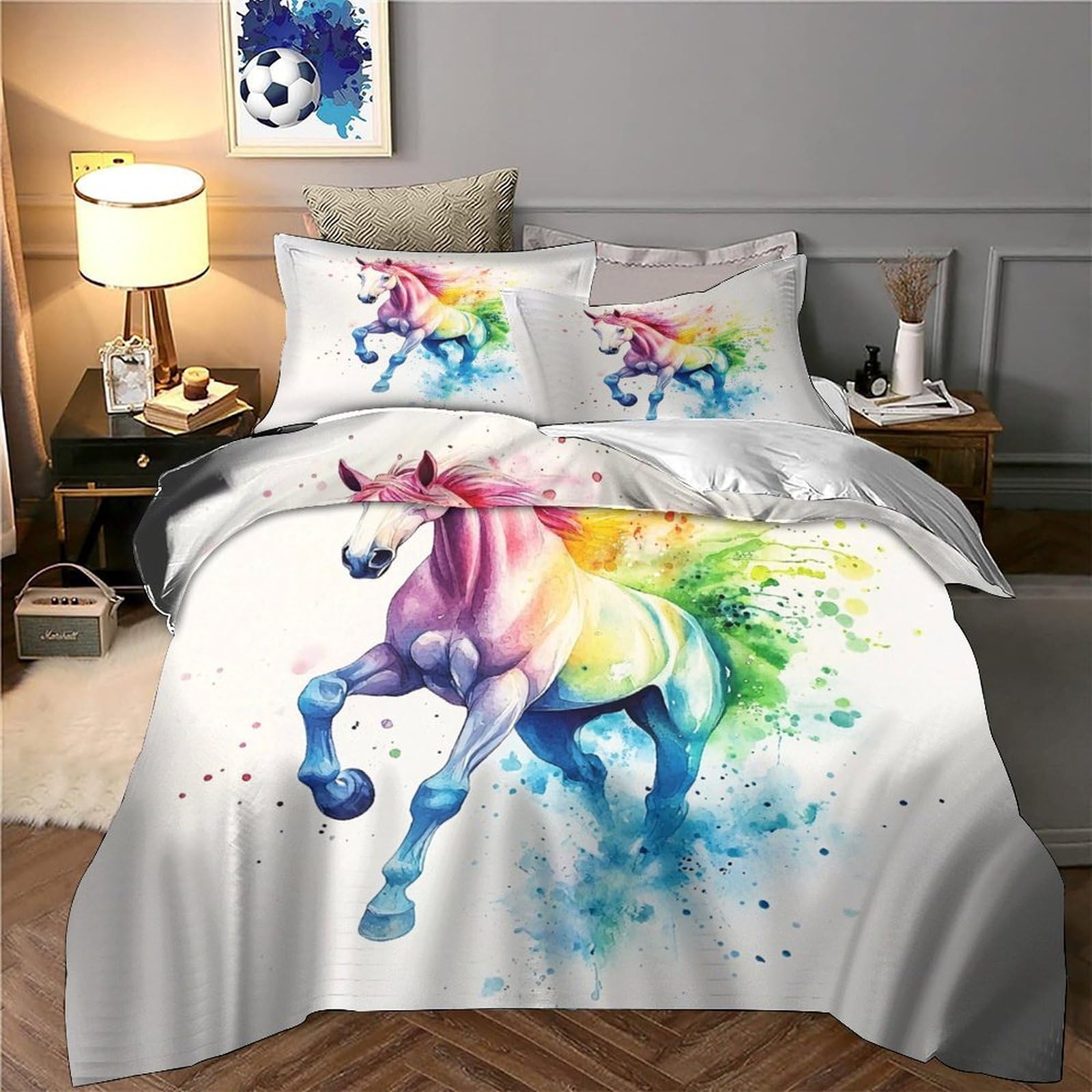 Regenbogen-Chamäleon-Pärchen Bettbezug Mikrofaser 3 Teilig Kuschelig Schlafkomfort Bettdeckenbezug 3D Gedruckt Weich Reißverschluss mit Kissenbezug Atmungsaktiv for Teenager & Erwachsene