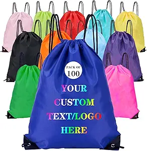 Custom Bags With Your Logo Set of 100 Custom Backpack Draw String Bags Pack Bulk for Travelling Swimming Gym Everyday Use (Blue 3)