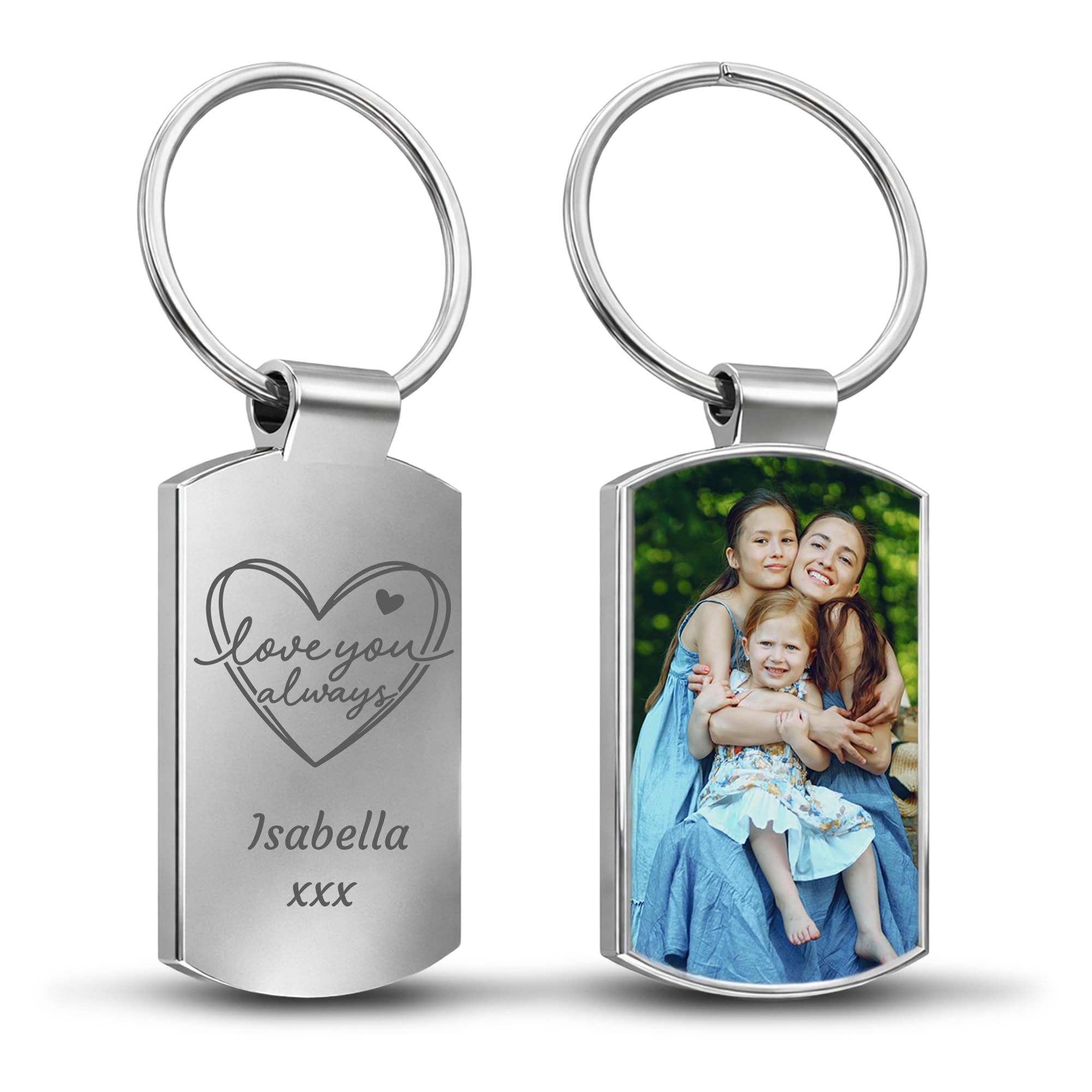 Print Maniacs Personalised Mother’s Day Photo Keyring for Mum Custom Engraved Message Tag with Your Own Picture Gift from Son Daughter Kids Keepsake Keychain for Mum Nan Grandma – Custom Message