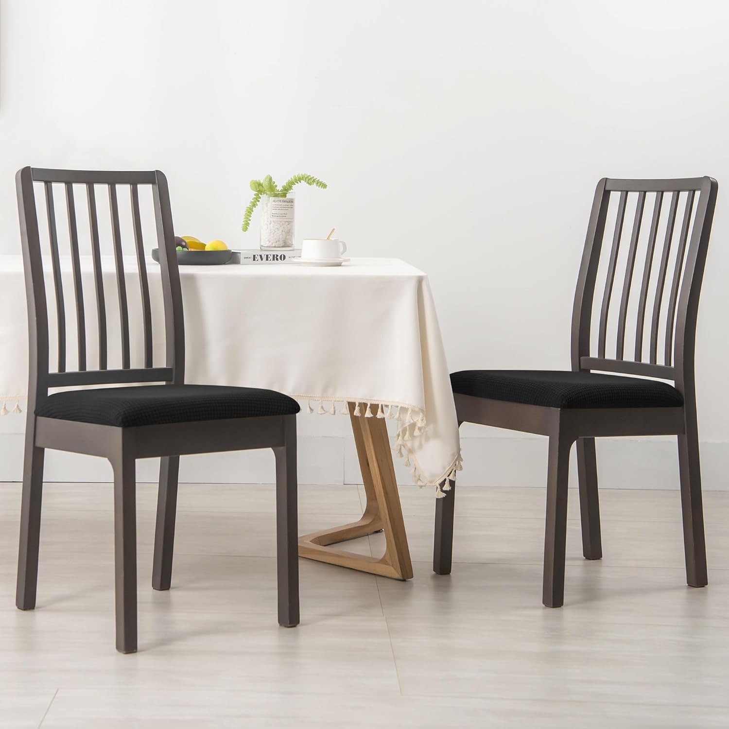 Waterproof 6 Pack Dining Chair Seat Cover, Spandex Seat Covers for Dining Room Chairs Stretch Seat Slipcover Seat Covers for Dining Chairs Non Slip Chair Seat Cover-Black-Set of 6