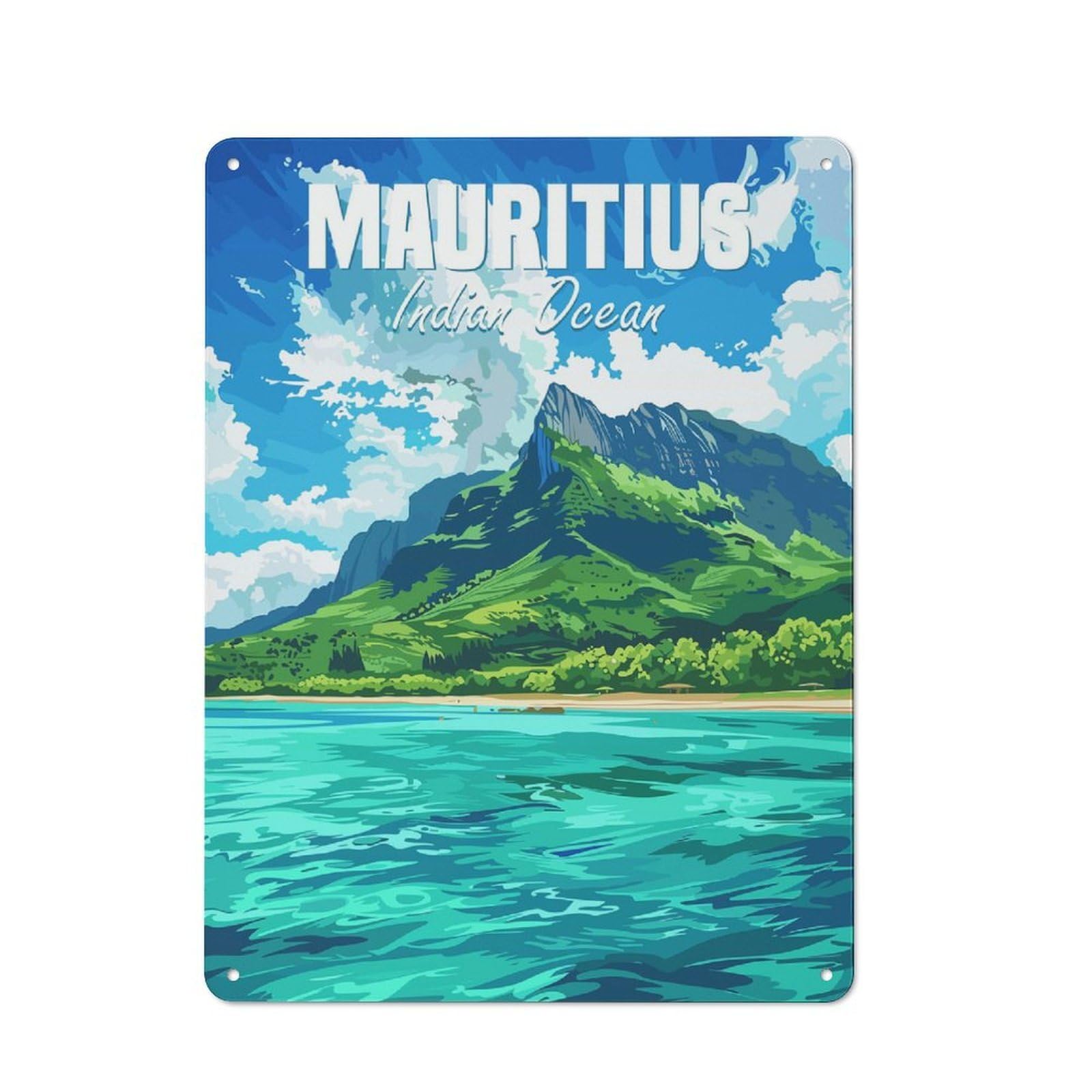 Tin Sign 40x30cm with Mauritius for Hallway Wall, Retro Decor, Suited to Hallway Decor Lovers