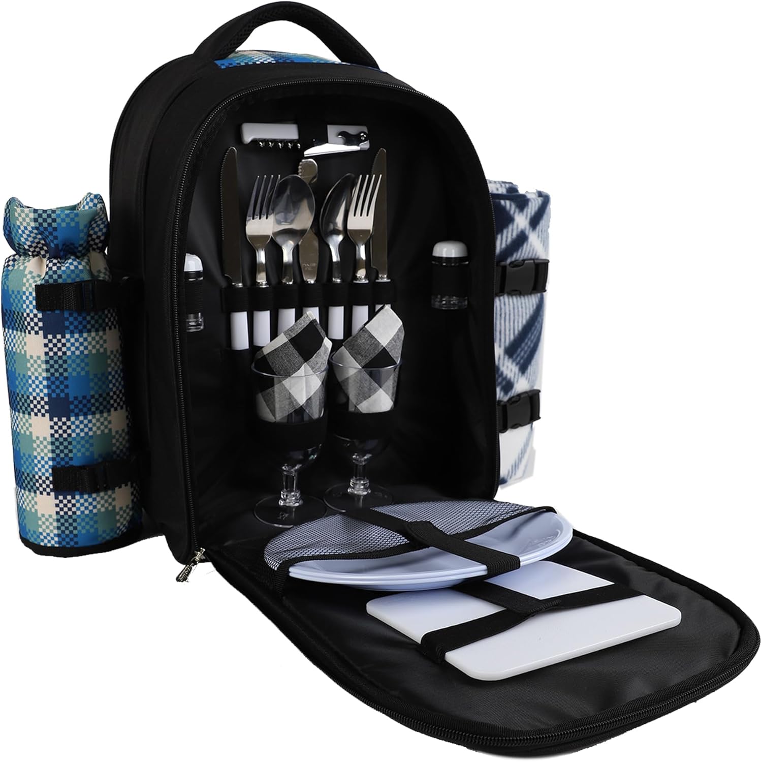apollo walker Picnic Backpack Bag for 2 Person with Cooler Compartment, Detachable Bottle/Wine Holder, Fleece Blanket, Plates and Cutlery Set - Image 2