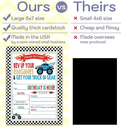 Miniatura 3 de Invitaciones de fiesta de cumpleaños Monster Truck - Juego de 15 con sobres