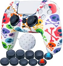1 Piece of Silicone Transfer Print Protective Cover Skin + 10 Thumb Grips for Playstation 5 / PS5 / Dualsense Controller Pirate