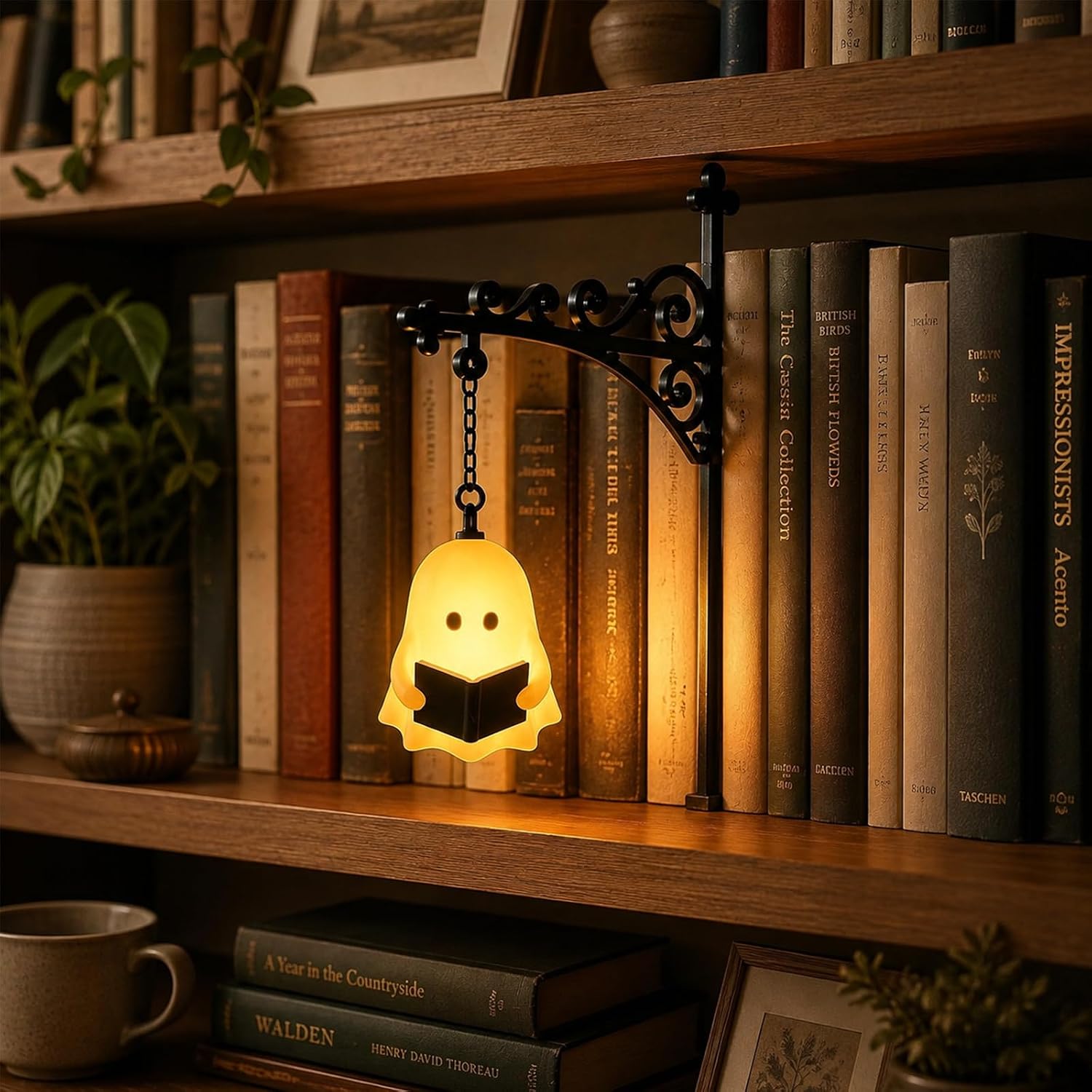 Library Lantern Mini Bookshelf Lamp, Vintage Hanging LED Book Shelf Lights with Bookend-Style Base,Warm Decorative for Home Library,Study and Reading Corner image 2