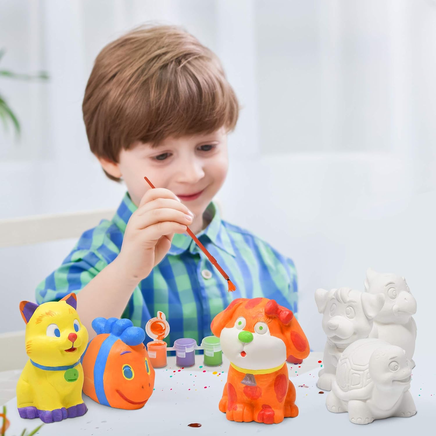 Number 1 in Gadgets Paint Your Own Pet Figurines, Decorate Your Own Painting Set, Includes 6 Pet Figurines, 6 Pots of Paint, Complete Plaster Craft Kit for Kids