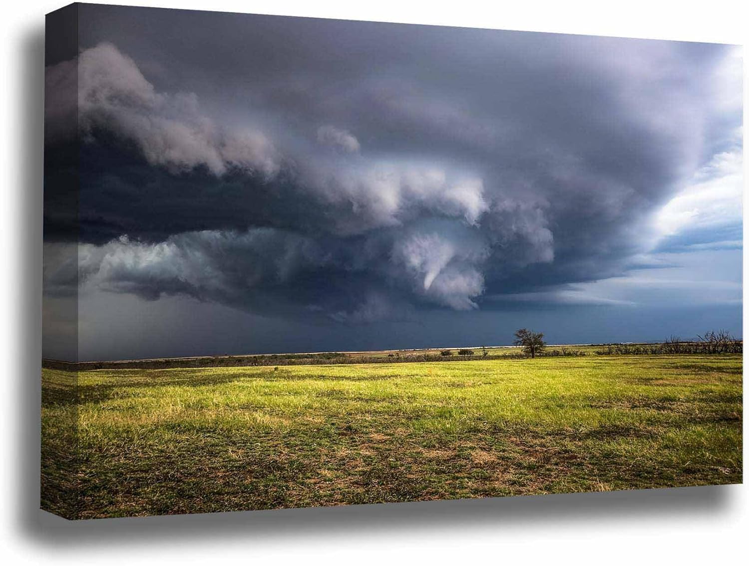 Southern Plains Photography Storm Canvas Wall Art (Ready to Hang) Gallery Wrap of Thunderstorm with Funnel Cloud Over Open Prairie in Oklahoma Tornado Wall Art Nature Decor (.75, 24" x 36")