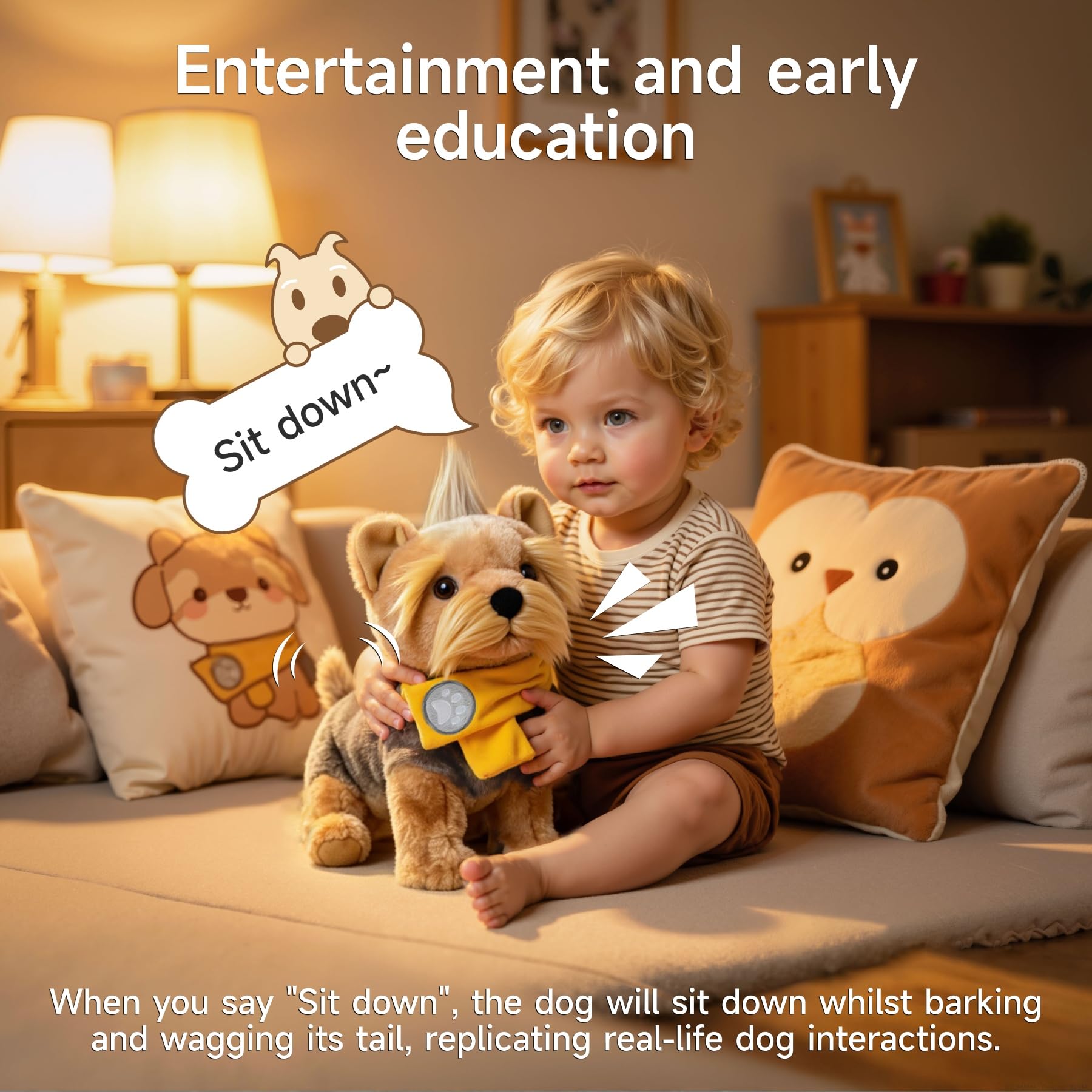 TUMAMA KIDS Perrito de Peluche Que Camina, Perro Interactivo | Juguete electrónico que canta, ladra y mueve la cola; peluche con control por voz – Juguete para niños y niñas