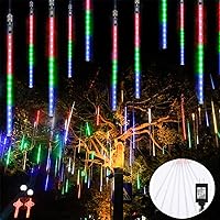 Vista 1 de Luces de Navidad de lluvia de meteoritos para exteriores, 8 tubos, 192 luces LED de lluvia que caen, luces impermeables para exteriores, enchufes