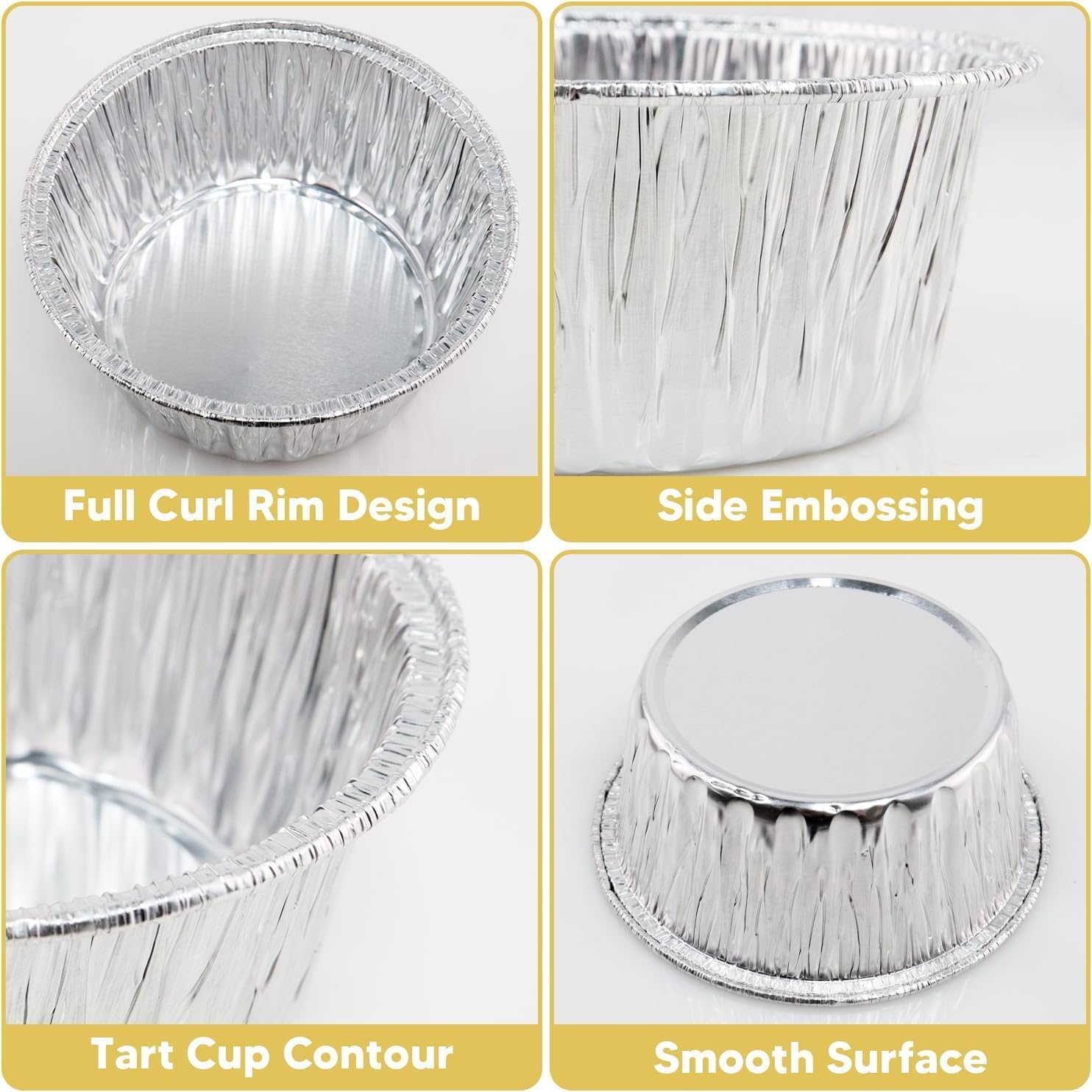 5 Oz Aluminum Foil Baking Cups 50 Pcs, SUPPHOUS Disposable Ramekin Aluminum Cupcake liners, Silver Foil Baking Cups Muffin Liners for Cupcake, Baking, Egg Tart, Pudding, Creme Brulee