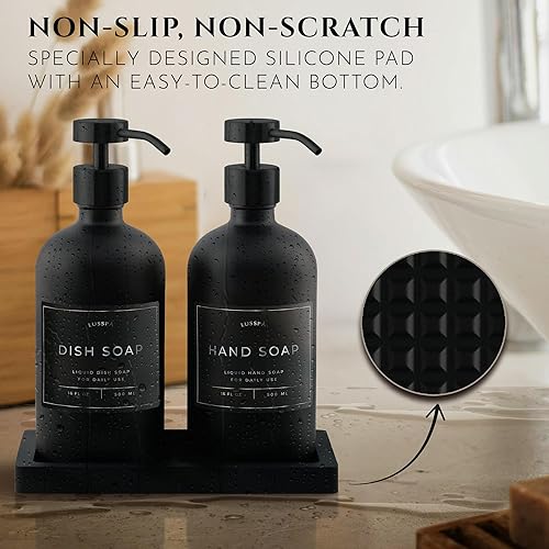 Miniatura 3 de Dispensador de jabón de loción, manos y platos para fregadero de cocina, dispensador de jabón de baño, juego de 2 botellas de vidrio de 16.8 onzas