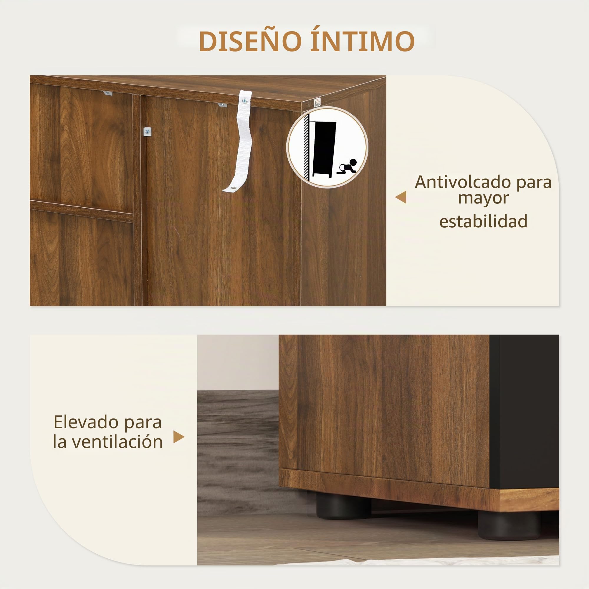 HOMCOM Aparador de Almacenamiento 120x35x85cm Marrón y Negro | 4 armarios, cajones, estantes ajustables, mueble de comedor