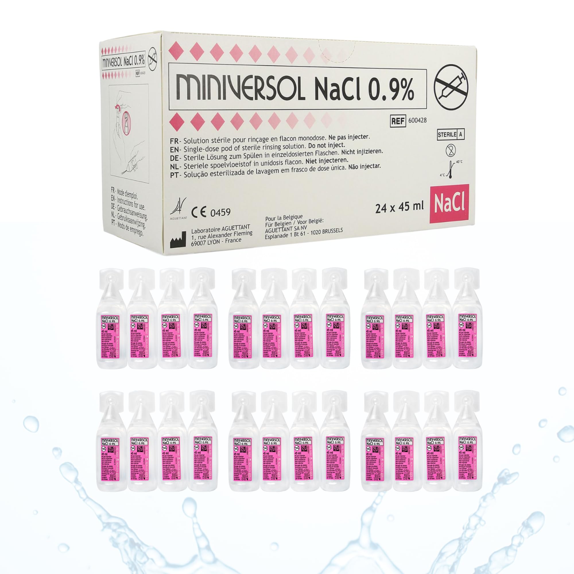 Sérum Physiologique Stérile Unidose 45ml | Pack 24 Physiodoses Grand Format Solution Saline Isotonique NaCl 0,9% | Lavage Nasal Bébé, Enfant, Adulte | Hygiène du Nez et des plaies