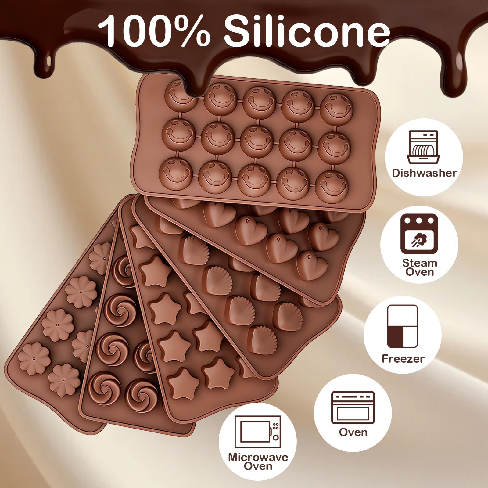Moldes Bombones, 6 Piezas Silicona Moldes de Chocolate, Diferentes Formas, Caramelo 3D, para Hornear, Chocolate, Gelatina y Cubitos de Hielo, Caramelos, Dulces — view 3