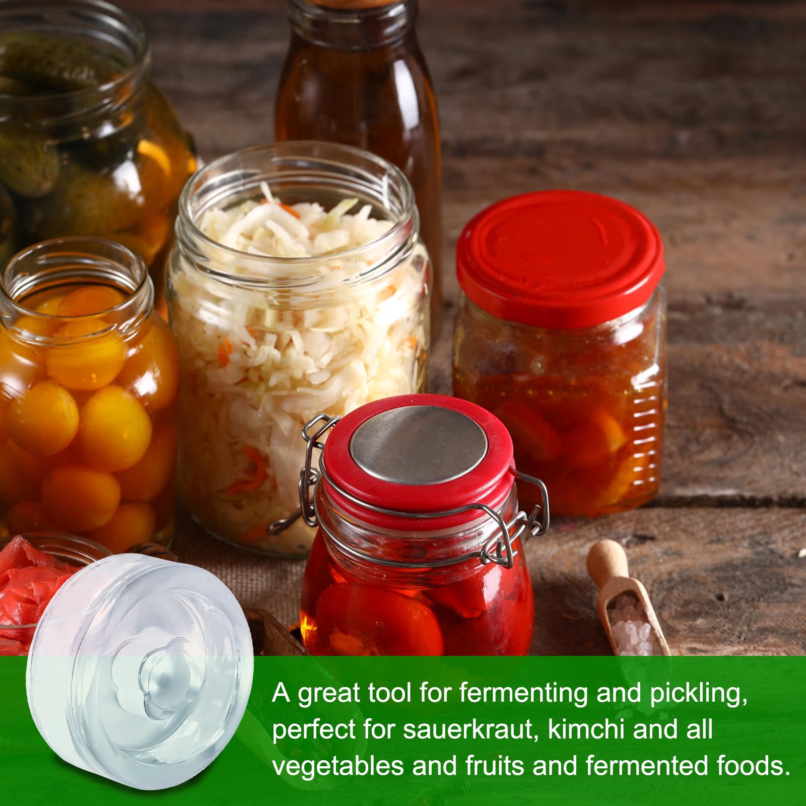 myFERMENTS Poids de Fermentation en Verre - Fermentation, Conserve, Saumure & Marinade des Légumes - Large Diamètre pour Grands Mason Jars - Poignée avec Grip - Boîte Magnétique (4 Pack
