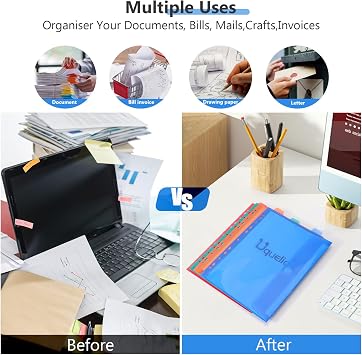 Uquelic A4 Folder Ring Binder, Document Organizer with 12 Pcs Punched Pockets, Transparent Vinyl Bag with Zipper, Cute Folders Wallets, Waterproof PVC Folder for School Home Work Office (Black)