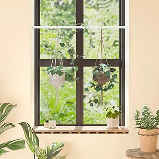 Bamworld Window Plant Hanger Indoor Adjustable Hanging Planters for Indoor Plants Spring Tension Rods 27''-51'' No Drilling Expandable Hanging Plant Holder for Hanging Basket for Balcony Decor (White)