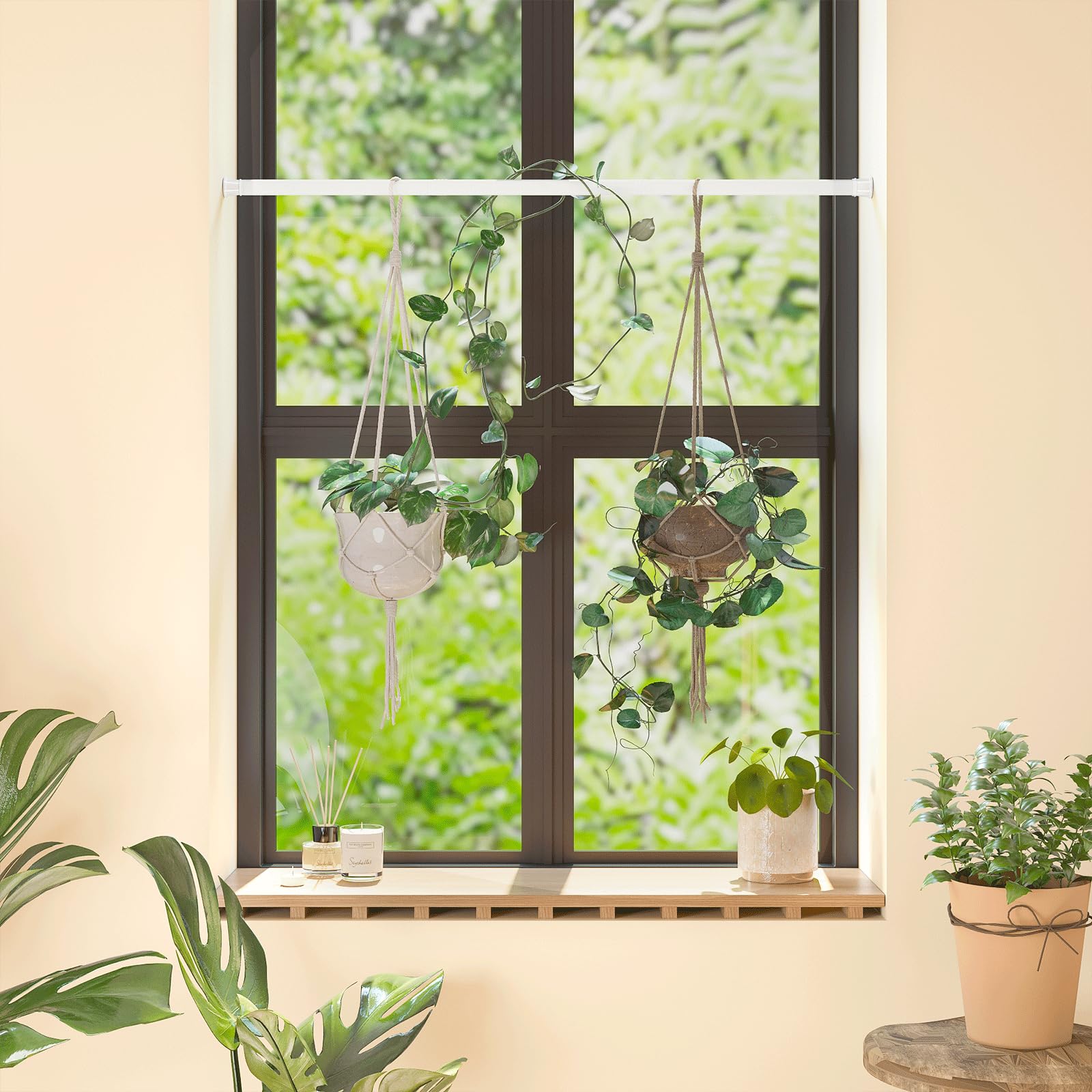 Amazon.com: Bamworld Window Plant Hanger Indoor Adjustable Hanging Planters  for Indoor Plants Spring Tension Rods 27''-51'' No Drilling Expandable Hanging  Plant Holder for Hanging Basket for Balcony Decor (White) : Patio, Lawn