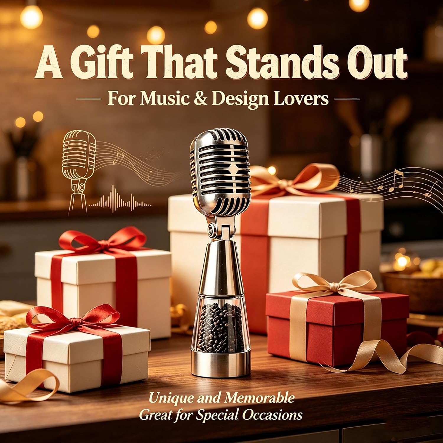 Vintage Microphone Spice Grinder Set,Multi-functional Microphone Seasoning & Grinder,Adjustable Salt and Pepper Mill,Retro Rock and Roll Novelty Seasoning Grinder,Gift for Music Lovers(2PCS)