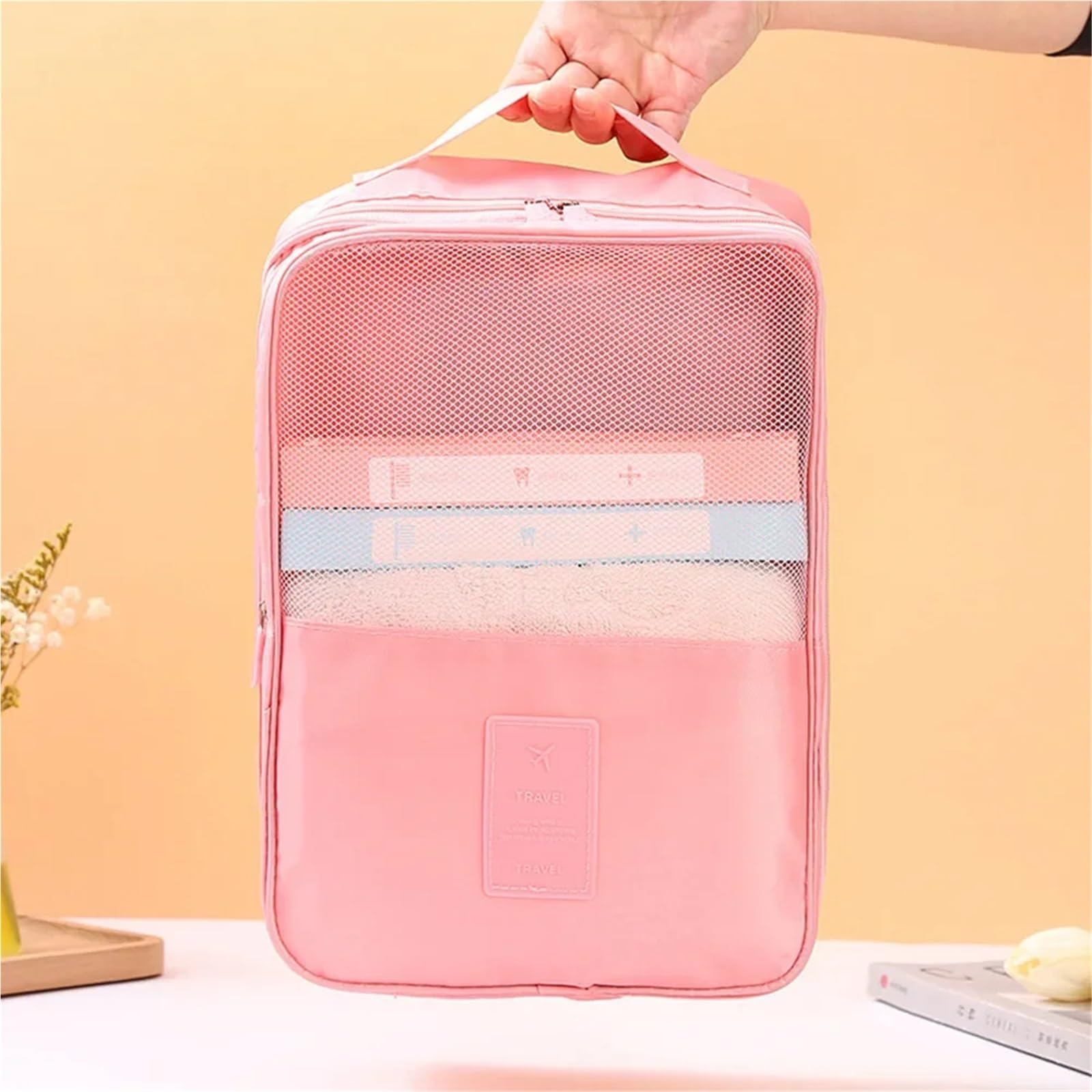 Bolsa de Zapatos Viaje, Zapatilla Impermeable, Bolsa clasificación, Organizador portátil, Accesorio multifunción para Gym(Pink)