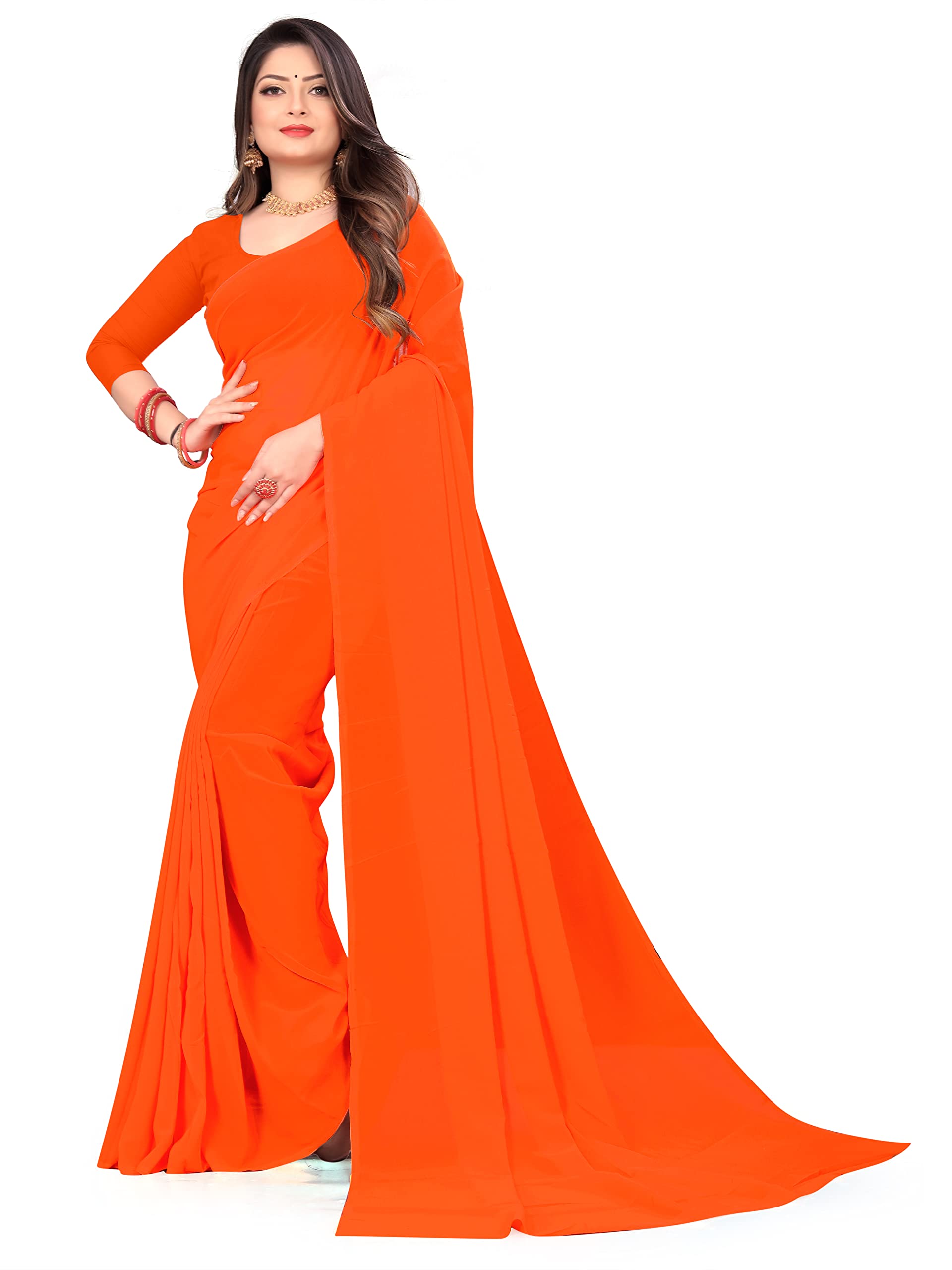 anand sarees SAREES Women's Solid Plain Bollywood Georgette Saree with Matching Blouse Piece | Stylish, Comfortable & Fancy Saree for Weddings, Parties, Casual Outings, Festivals-picture-16