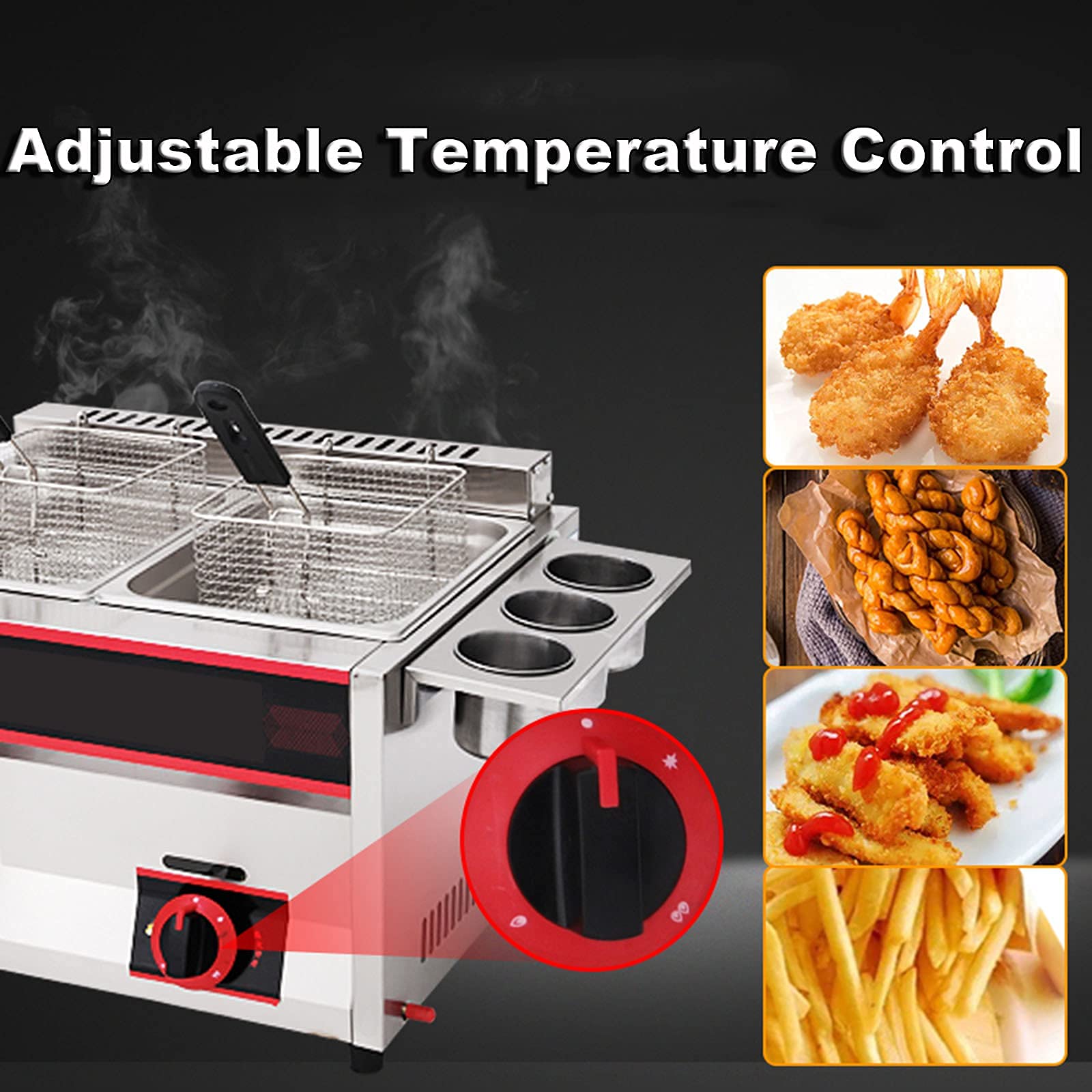 Freidora De Gas Industrial Profesional Freidora Comercial con Canasta Y Tapa Freidora De Acero Inoxidable para Encimera, para Restaurante Y Uso Doméstico