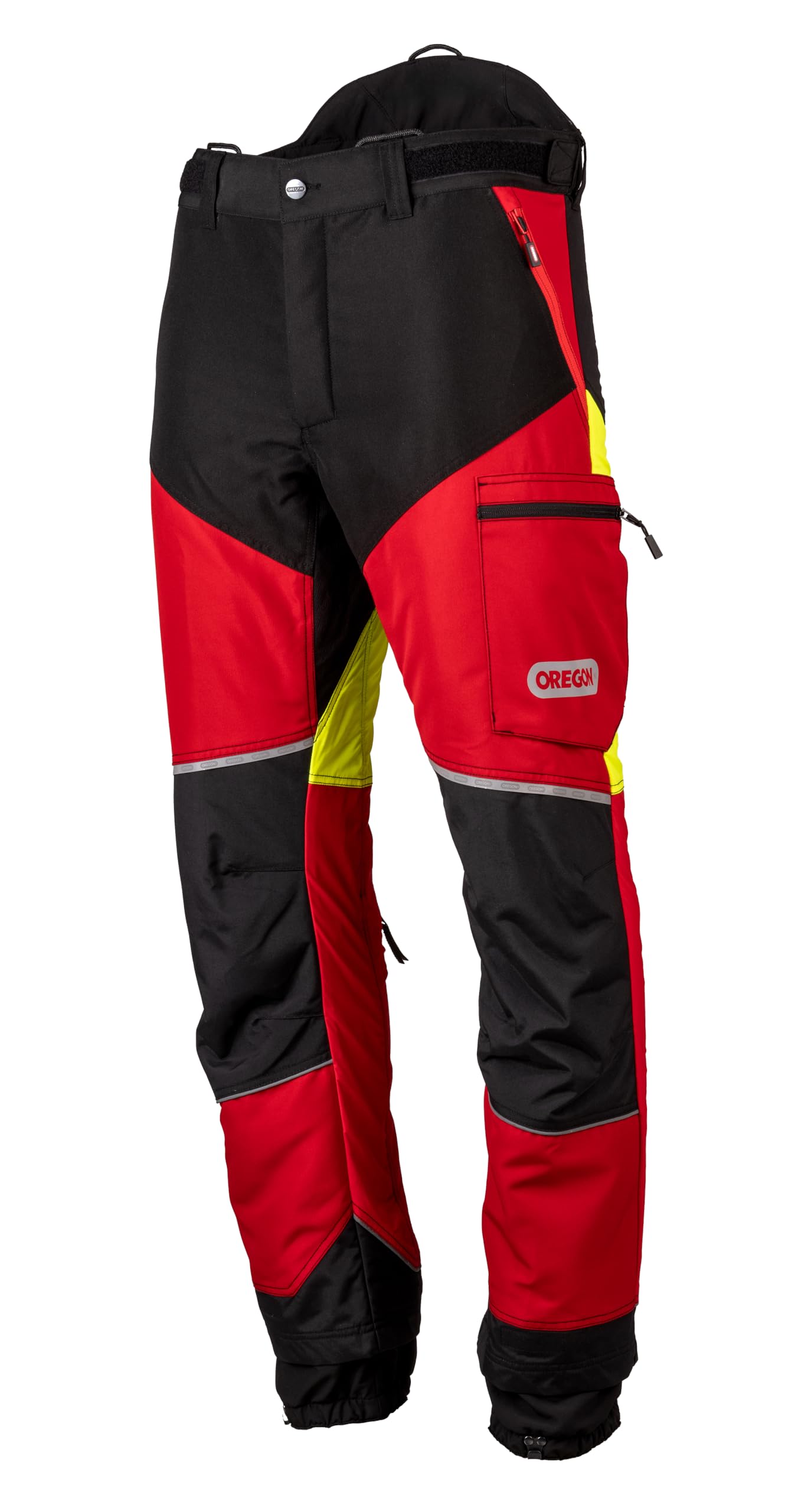 Oregon Protect Pro Chainsaw Trousers, Hi Vis PPE, Breathable, Work Safety Trousers, Professional Chainsaw Protective Gear for Power Tool Operation, Forestry & Outdoor Tasks, Red/Yellow, Size XL