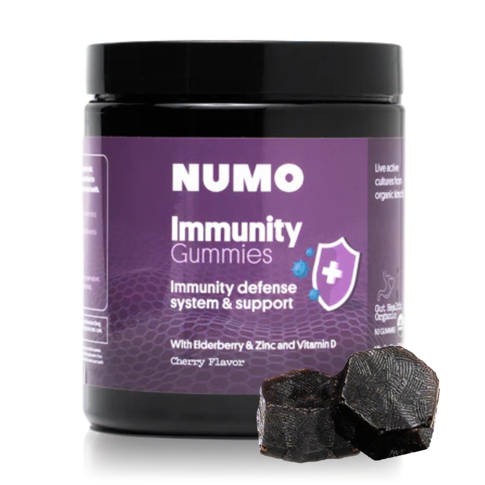 NumoElderberry Gummies - Immune System Support with Antioxidants Supplement - Complete Formula with Sambucus Fruit, Vitamin D3, Zinc, Vitamin C, Probiotics - Organic, Vegan & Kosher - 60 Count