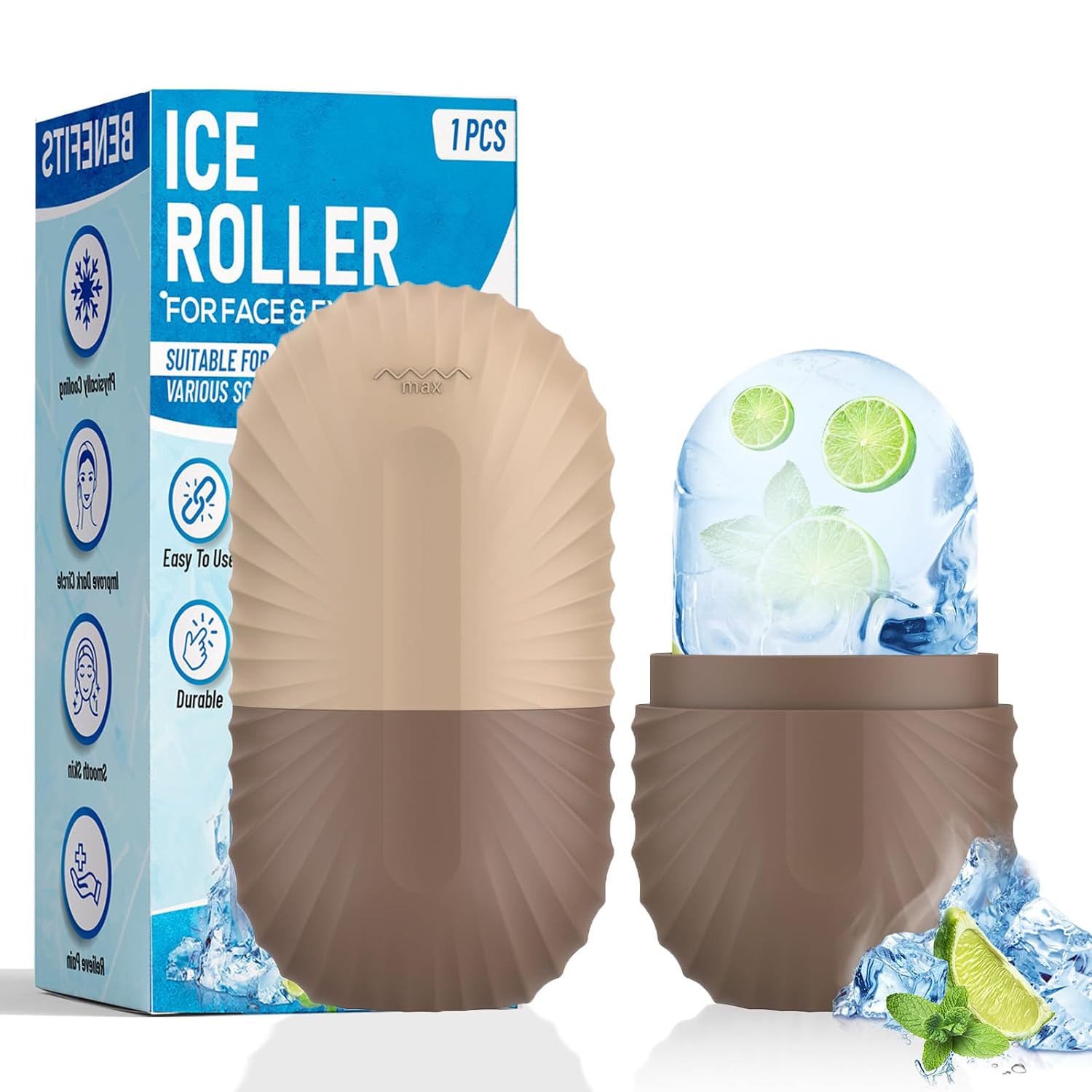 Ice Roller for Face and Eye, Reusable Silicone Ice Facial Roller Ice Holder, Face Ice Mold Skin Care, Ice Cube Roller for Shrink Pores Anti Wrinkle Reduce Puffiness, Black
