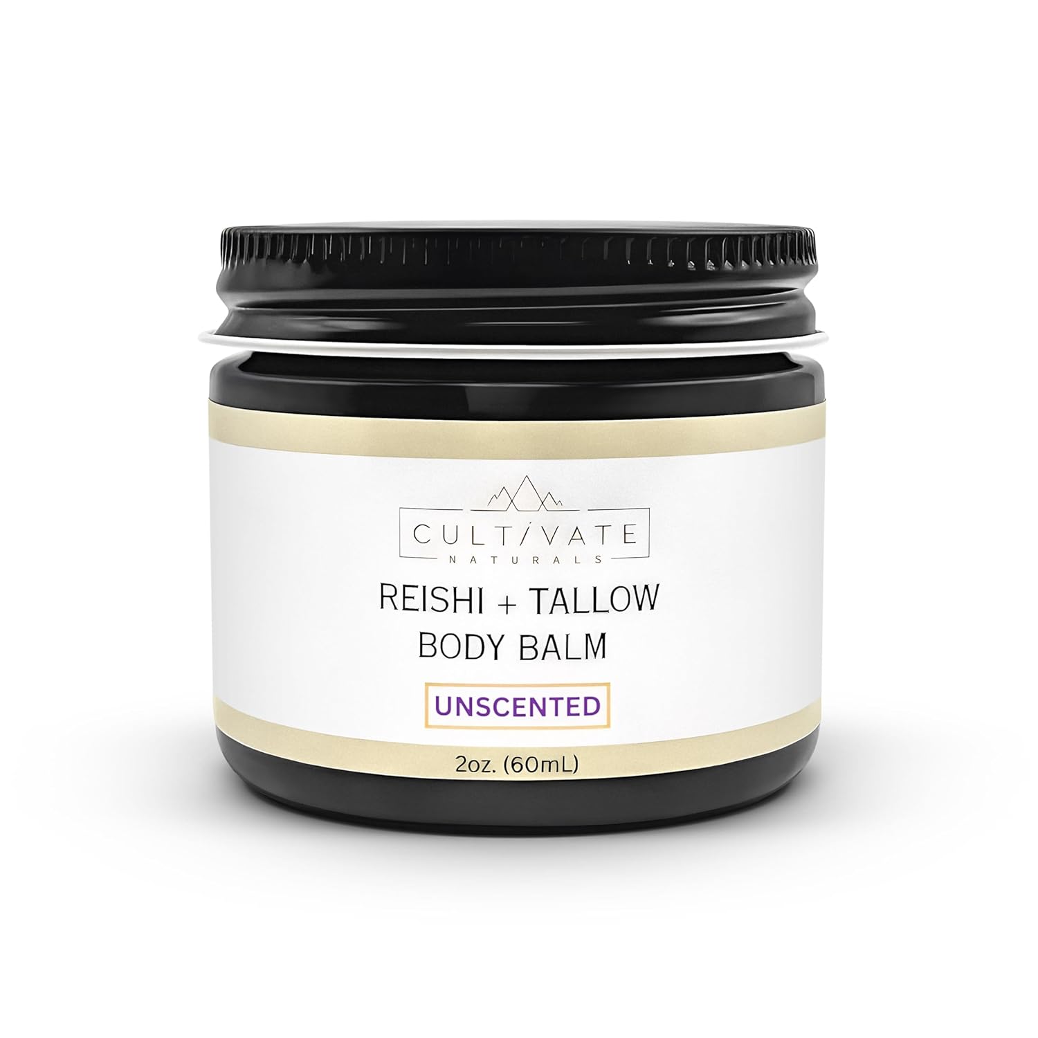 Reishi Tallow Body Balm - Unscented (2 oz) | Grass Fed Beef Tallow - Non-toxic, Paleo Friendly Skincare | Infused with Reishi Spore Extract | Moisturizing & Hydrating for Sensitive Skin