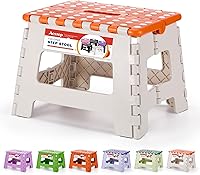 Vista 10 de ACSTEP Taburete plegable de 9 pulgadas, capacidad de 300 libras, taburete antideslizante con asa, taburetes plegables de plástico para niños, Negro