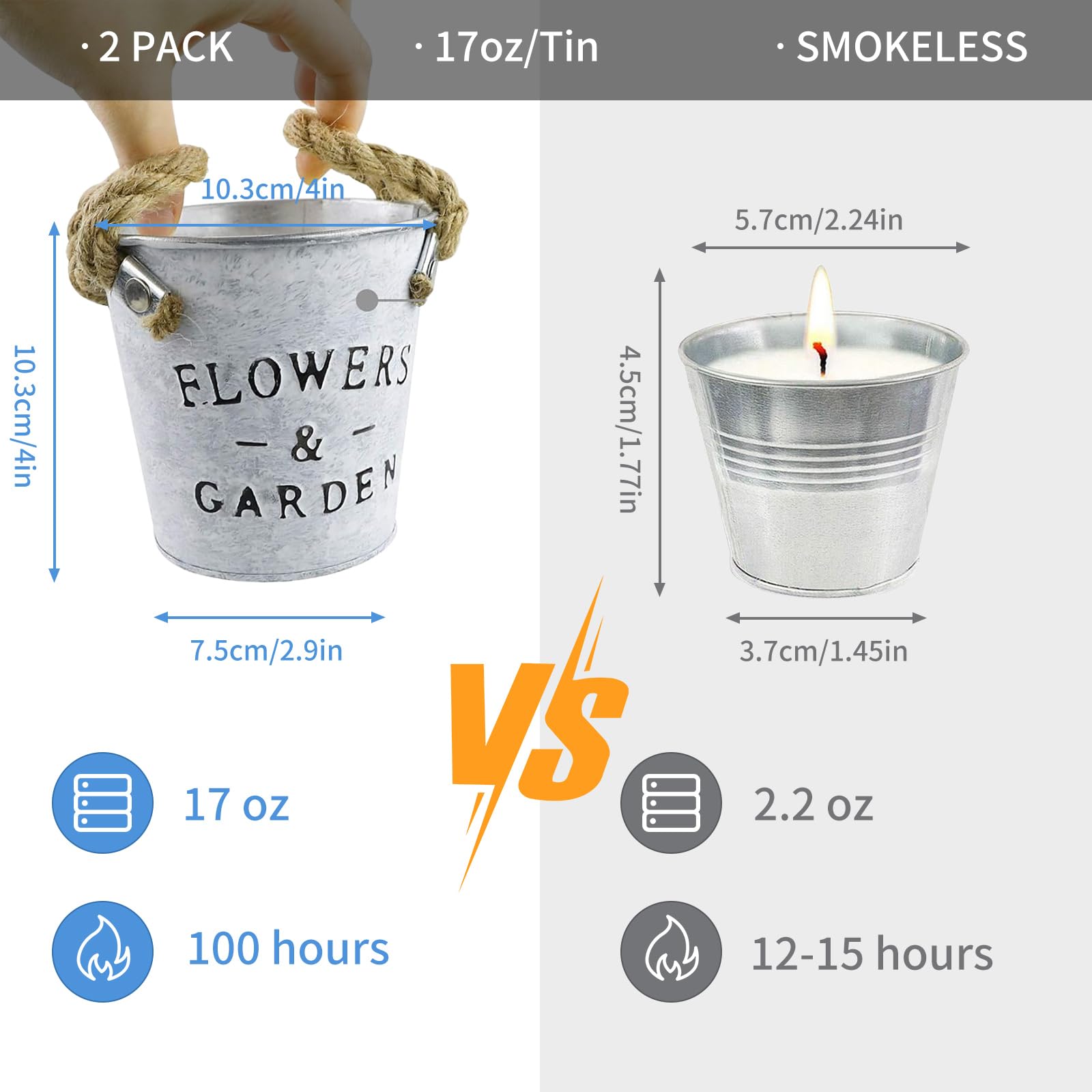 Candele Citronella Esterno Grande 2 pezzi 17 once Cera di Soia 160-200 ore Campeggio Giardino