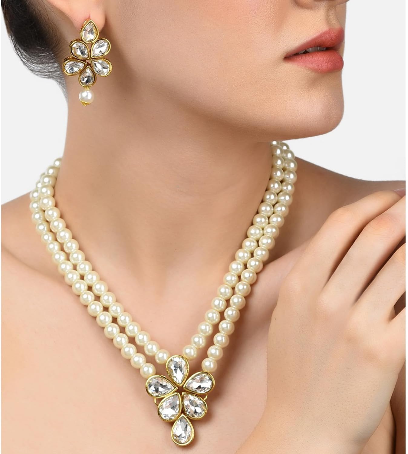 Aheli Blue Wedding Party Faux Kundan Pendant Beads Necklace Earrings Set Bollywood Party Indian Jewelry Gift for Women