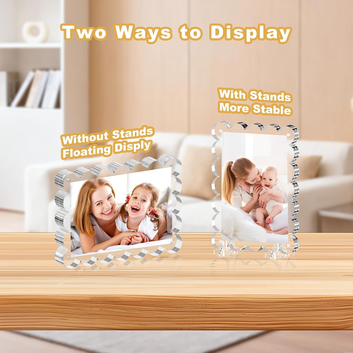 5x7 Acrylic Picture Frames 3 Pack Magnetic Photo Frame with Stands, Double Sided Clear Picture Frames,10+10mm Thickness Scalloped Photo Frames for Home Office Decor Table Top Display