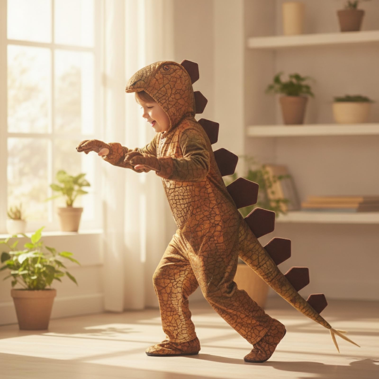 Tuta da Dinosauro con Cappuccio Monopezzo, Costume da Dinosauro con Cappuccio, Morbido, per Feste di Compleanno, Bambini, S, Spinosauro
