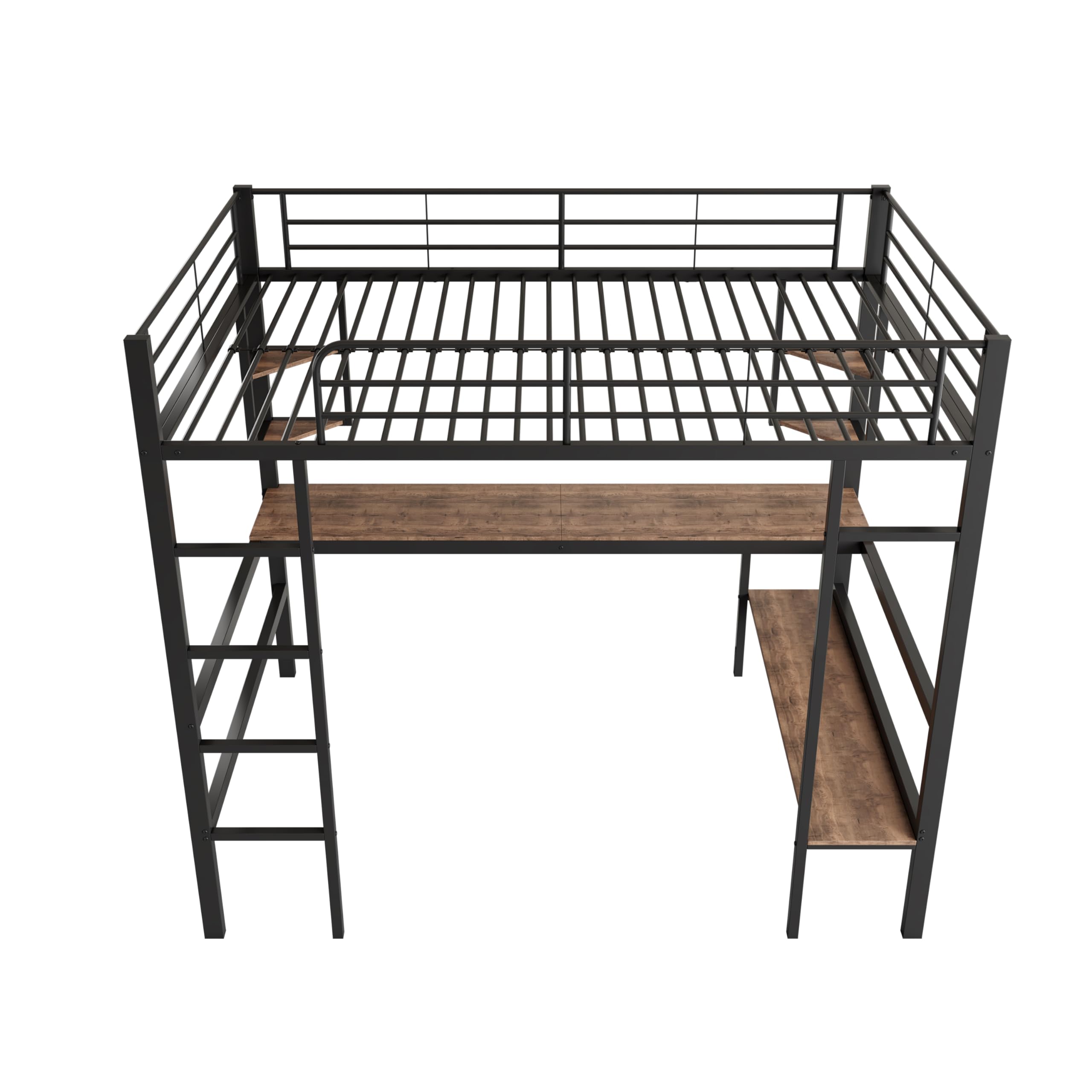 Azkoeesy Letto a soppalco in metallo, 90 x 200 cm, letto alto con scrivania 200 cm, scaffale per libri, per adolescenti e adulti, colore nero (90 x 200 cm)
