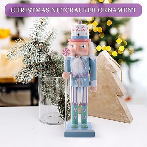 Miniatura 7 de Decoración de figura de soldado de cascanueces de Navidad, figura de cascanueces de madera, adorno de cascanueces azul coleccionable para festival,