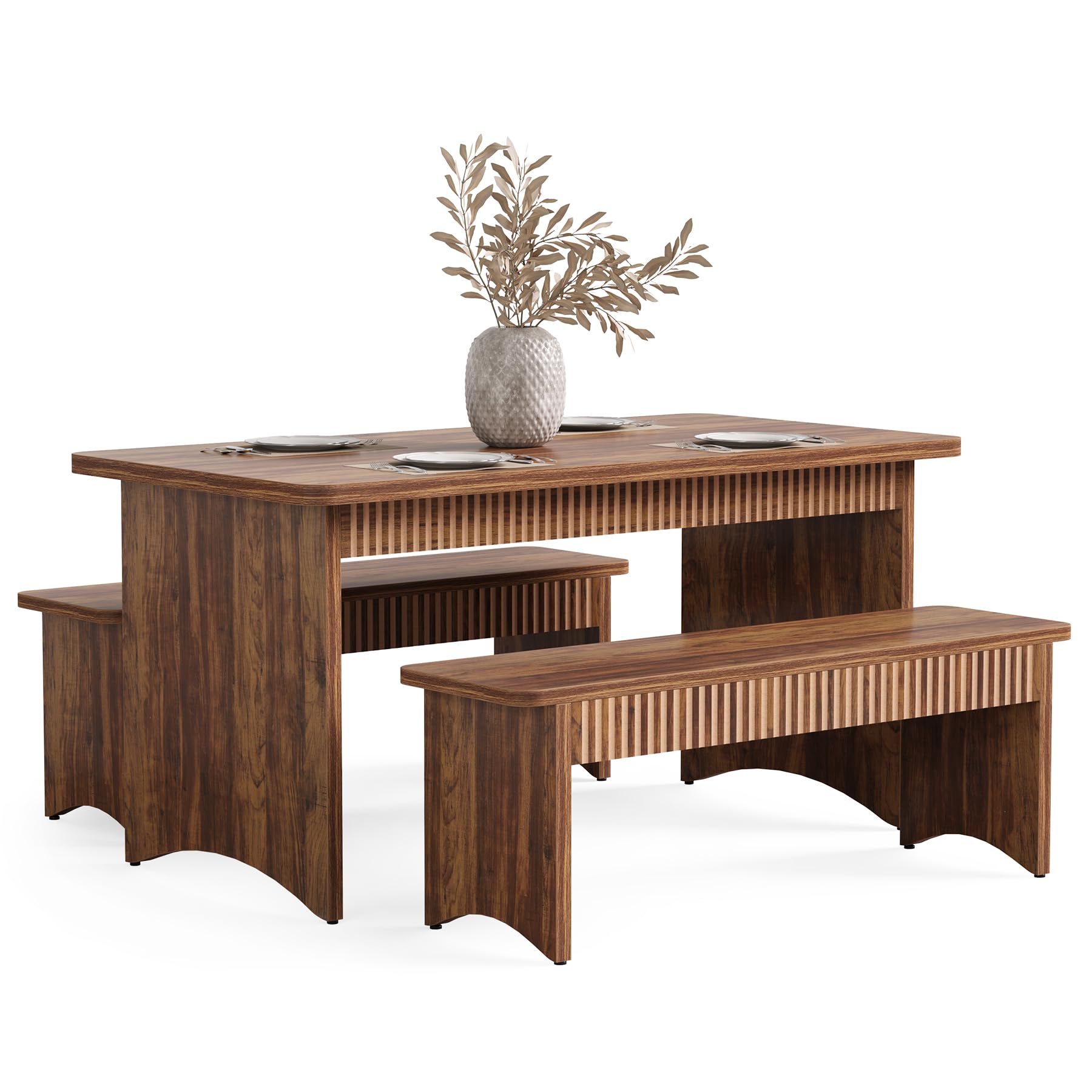 Photo 1 of ******PARTS******LITTLE TREE 55" Dining Table with 2 Benches, Dining Table Set for 4-6 People, Farmhouse Kitchen Table with Bench, Dining Room Table Set