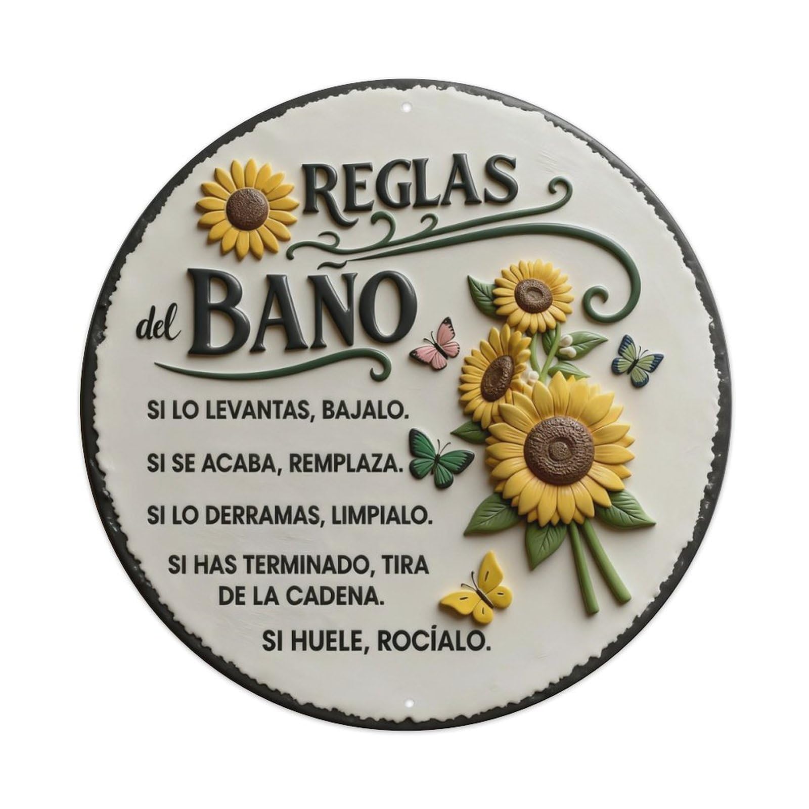 Zlatcbu Vintage Sunflower Butterflies Bathroom Rules Sign Metal Tin Sign Retro Wall Art Poster, Decor For Home Living Room Bar Cafe Garage, 8X8 Inch