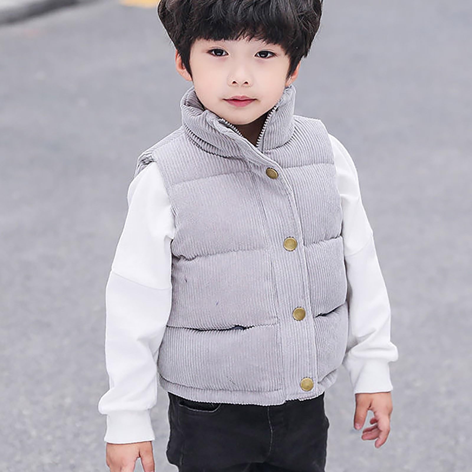 Bébé garçon fille col sans manches doudoune automne hiver uni boutonné veste d'hiver enfant garçon, gris, 18-24 mois
