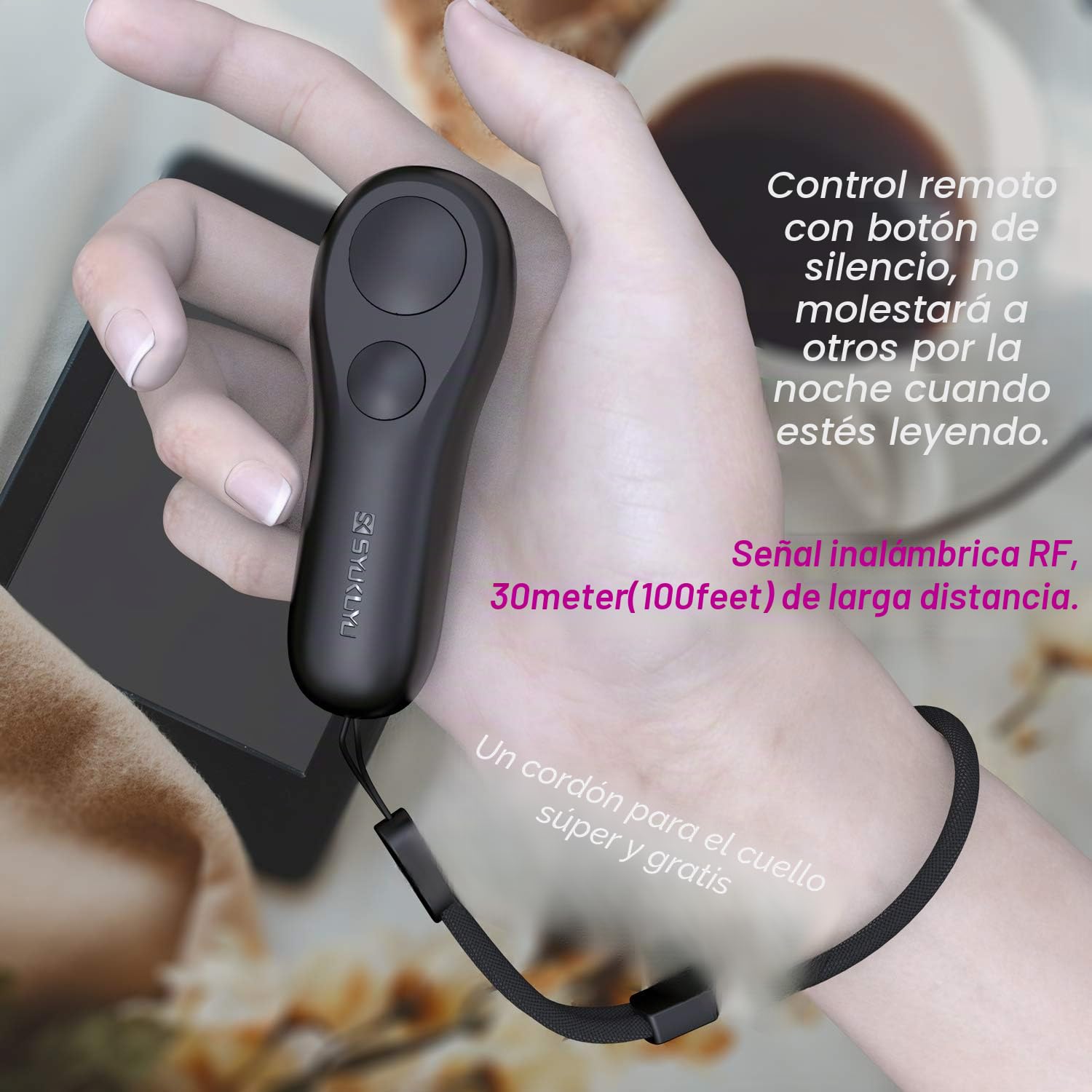 SK SYUKUYU Page Turner para Kindle eReaders Accesorios, RF Control de Página Remoto Clicker para iPad Tablets Lectura Novelas Comics, Cámara Remota y Botón de Video(Negro)